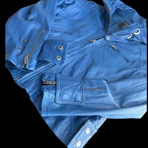 Lavenlico Blue Italian Sheep Leather Jacket | Y2K 2000s Made in Italy - Picture 2 of 13
